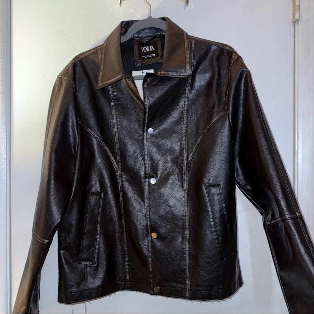 Zara Men’s Black/Brown Faux Leatherer Jacket